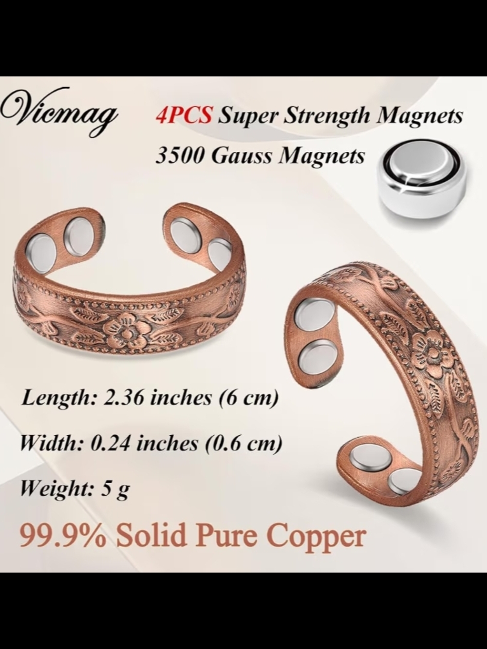 Copper Magnetic Open Thumb Ring - Picture 2 of 9